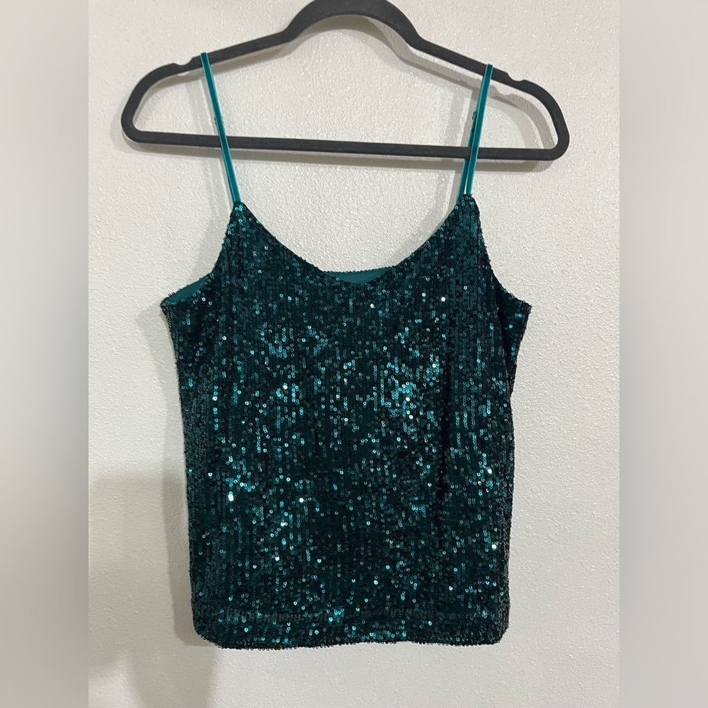 Steve Madden emerald green sequin camisole top NWP